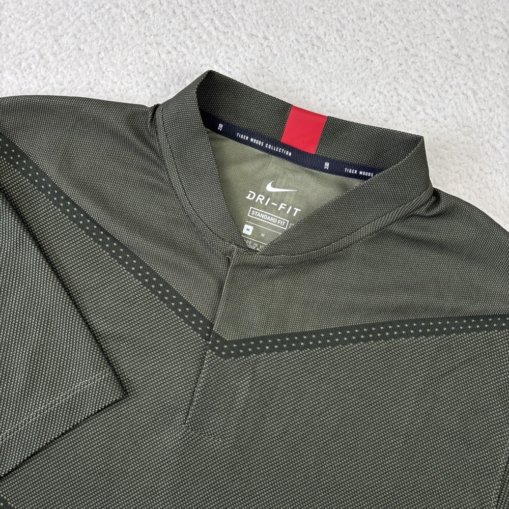 TIGER WOODS x NIKE Mens Blade Collar Polo Medium Dri-FIT Standard Green Shirt